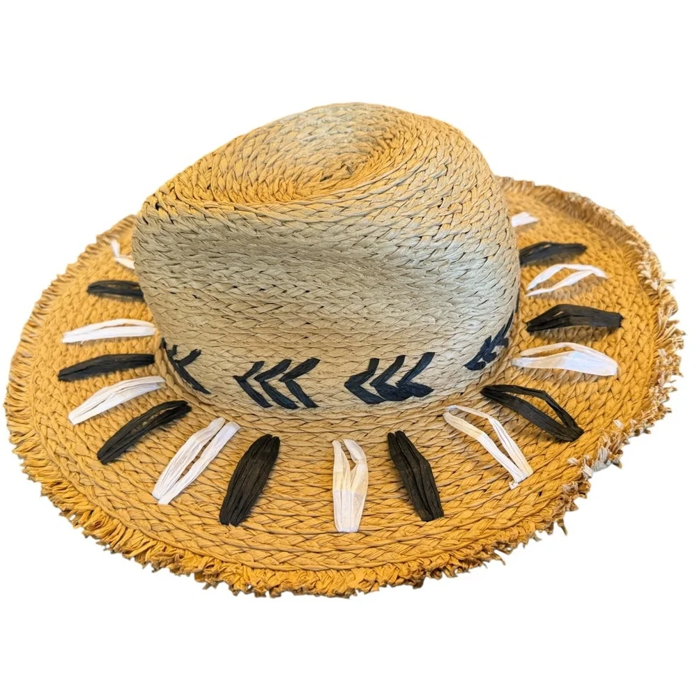 Vince Camuto Straw Sun Hat with Black and White Accents - Picture 5 of 8